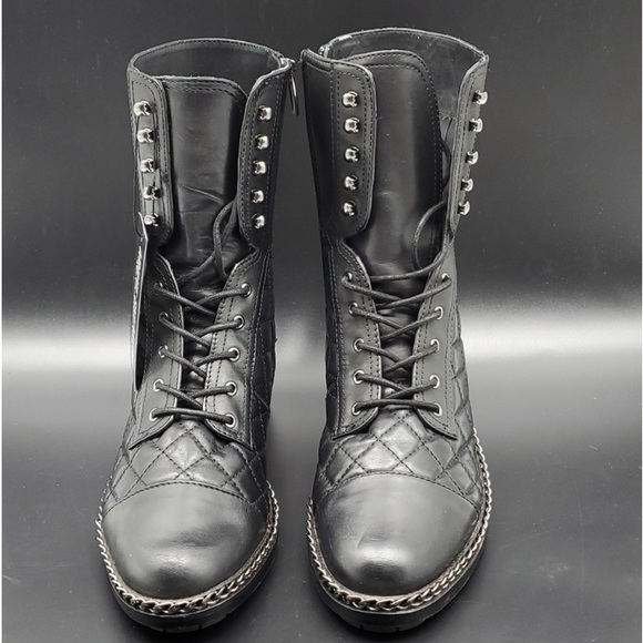 Vince Camuto Joanie Black Quilted Leather Lace Up Boots - Picture 2 of 7